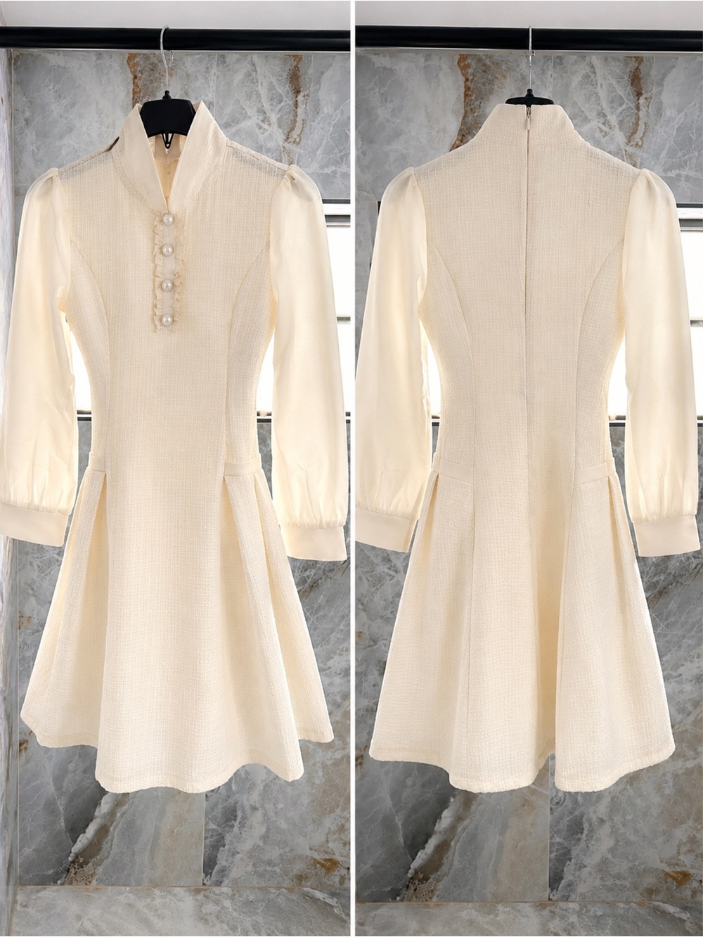 Source Unknown Cream Girls' Formal Dress with Pearl Buttons